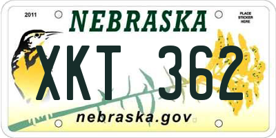 NE license plate XKT362