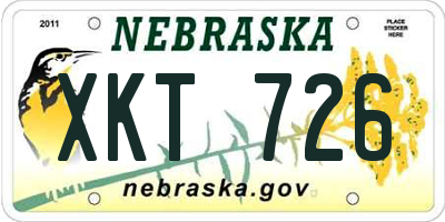 NE license plate XKT726