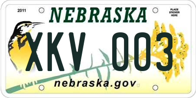 NE license plate XKV003