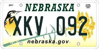 NE license plate XKV092