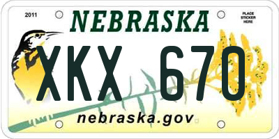 NE license plate XKX670