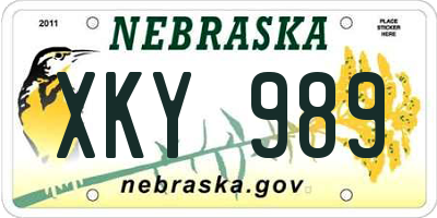 NE license plate XKY989