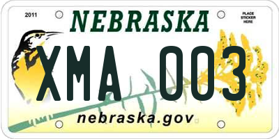 NE license plate XMA003