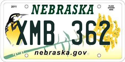 NE license plate XMB362
