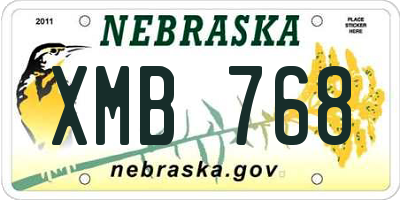 NE license plate XMB768