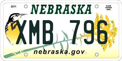 NE license plate XMB796