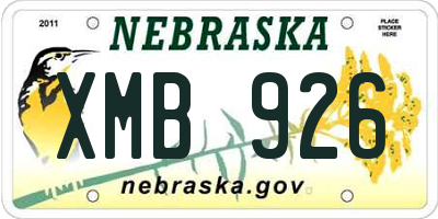 NE license plate XMB926