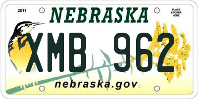 NE license plate XMB962