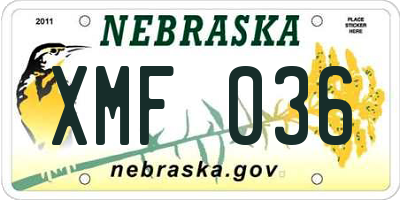 NE license plate XMF036