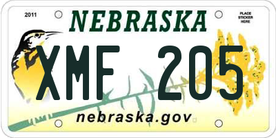 NE license plate XMF205