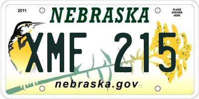 NE license plate XMF215