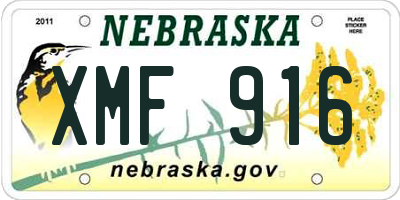 NE license plate XMF916