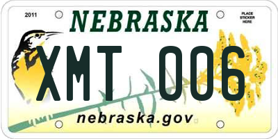 NE license plate XMT006