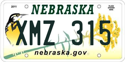 NE license plate XMZ315