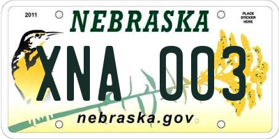 NE license plate XNA003