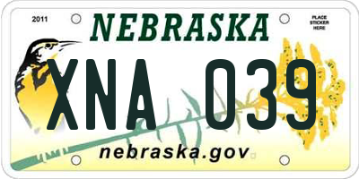 NE license plate XNA039