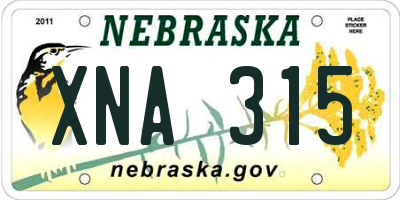 NE license plate XNA315