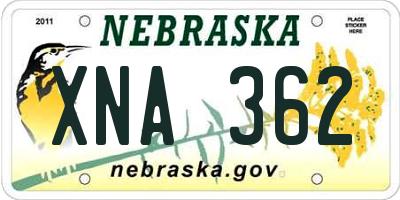 NE license plate XNA362