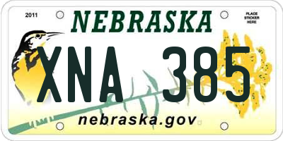 NE license plate XNA385