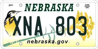NE license plate XNA803