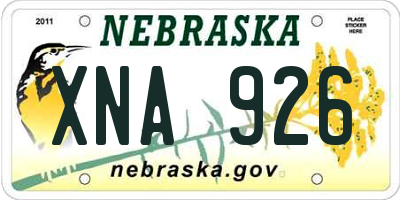 NE license plate XNA926