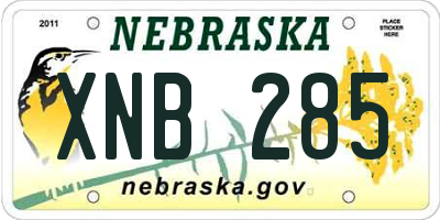 NE license plate XNB285