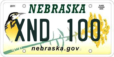 NE license plate XND100