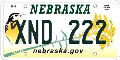 NE license plate XND222
