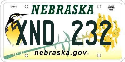 NE license plate XND232