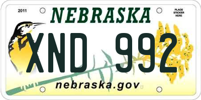 NE license plate XND992