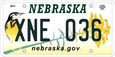 NE license plate XNE036