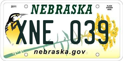 NE license plate XNE039