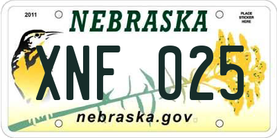 NE license plate XNF025