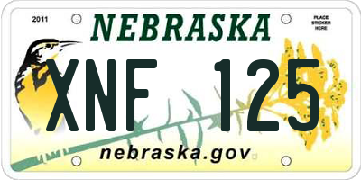 NE license plate XNF125