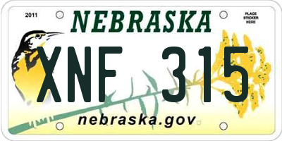 NE license plate XNF315