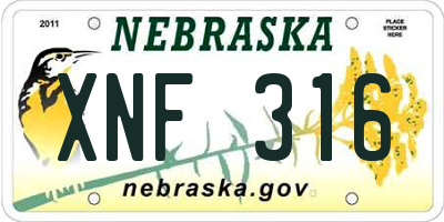NE license plate XNF316