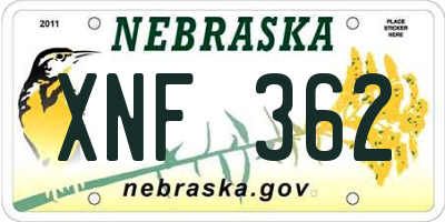NE license plate XNF362