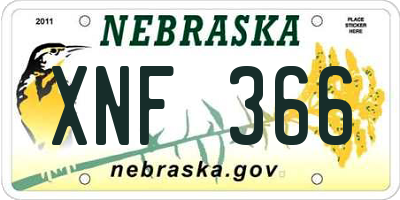 NE license plate XNF366