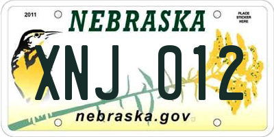 NE license plate XNJ012