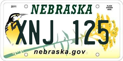 NE license plate XNJ125