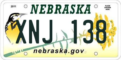 NE license plate XNJ138