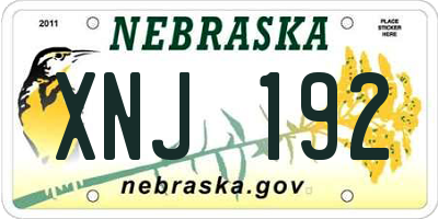 NE license plate XNJ192