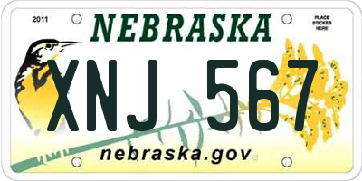 NE license plate XNJ567