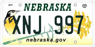 NE license plate XNJ997