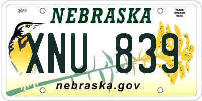 NE license plate XNU839