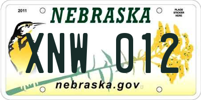 NE license plate XNW012