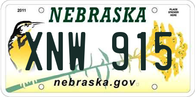 NE license plate XNW915