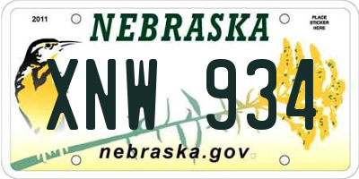 NE license plate XNW934