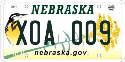 NE license plate XOA009