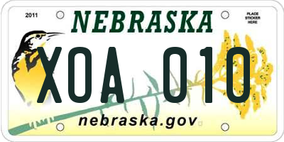NE license plate XOA010